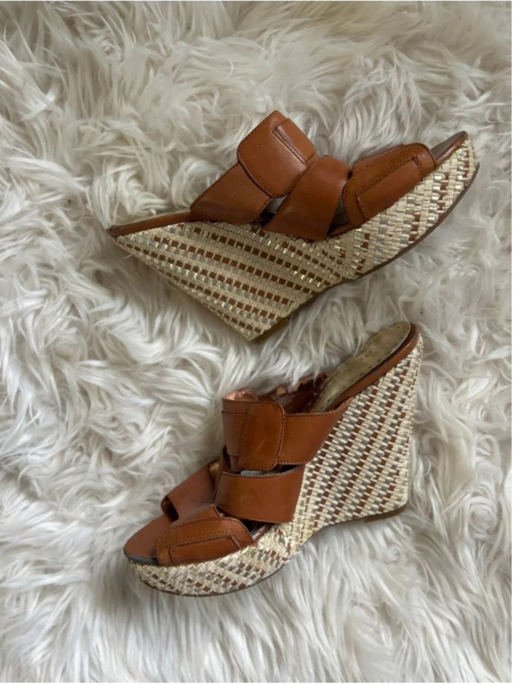 Well worn Brown Woven Wedge Sandals